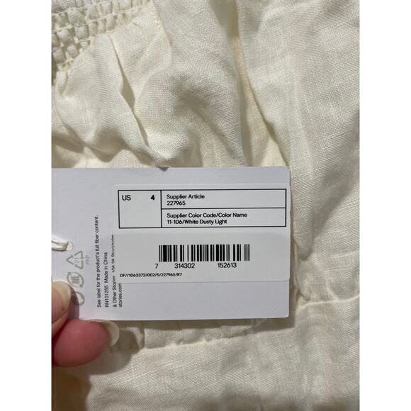 NWT & Other Stories Linen Puff Sleeve Midi Dress With Split White Dusty Womens 4 - Picture 6 of 8